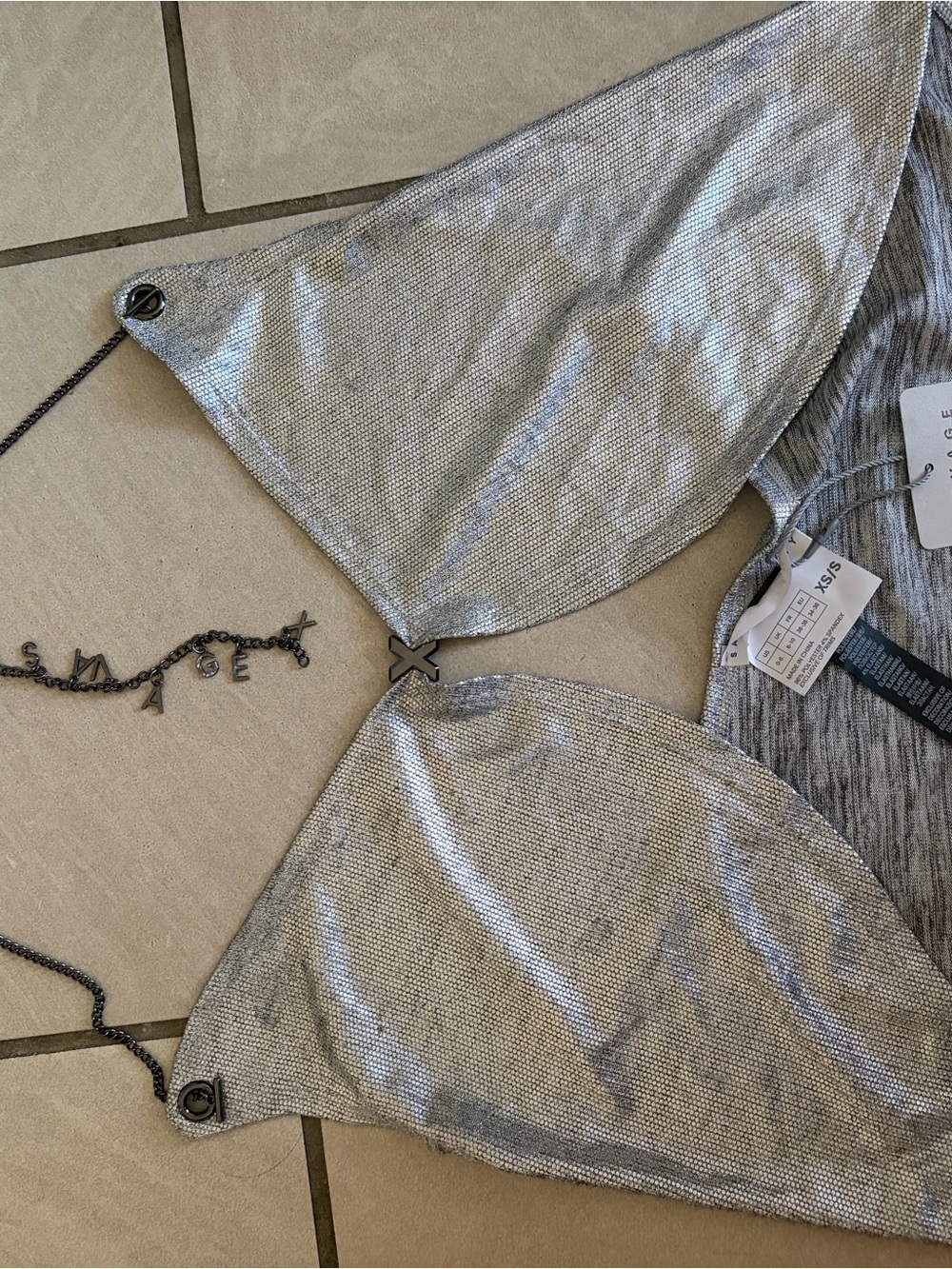 Savage X Febty Silver Metallic Triangle Bikini Top - 1.0